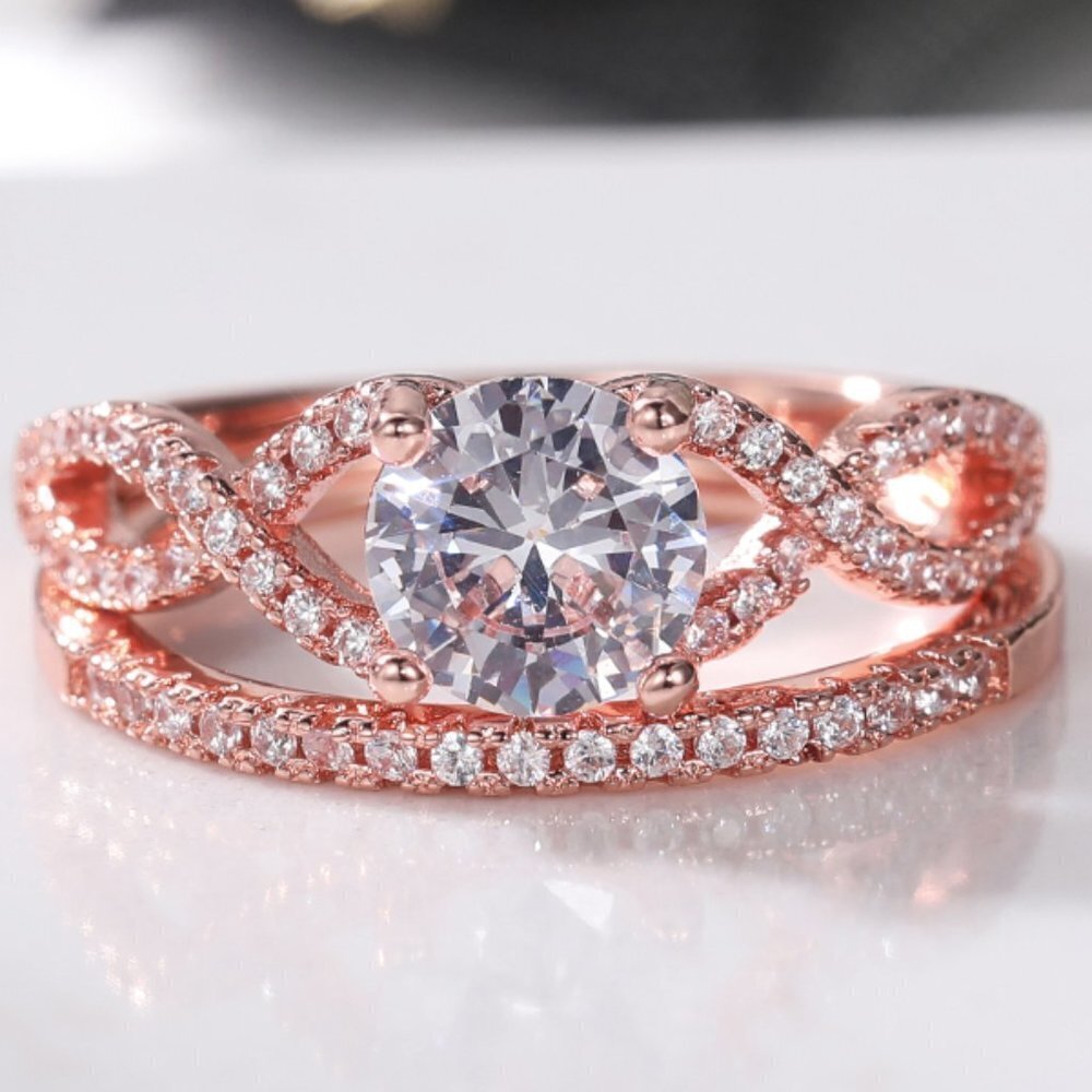 😍Double Layer Rose Gold Plated Lovely Fashion Ring Set for Women/Girl, L045 - Picture 3 of 6